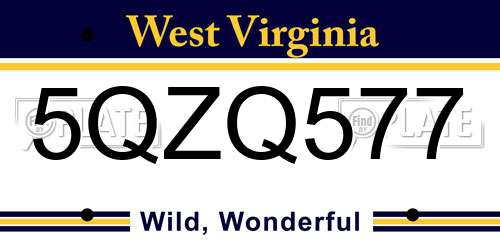 5QZQ577 West Virginia License Plate
