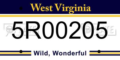 5R00205 West Virginia License Plate