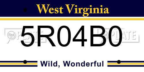 5R04B0 West Virginia License Plate