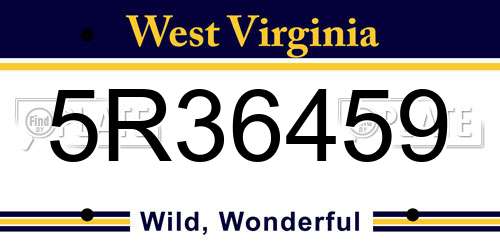 5R36459 West Virginia License Plate