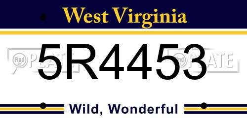 5R4453 West Virginia License Plate