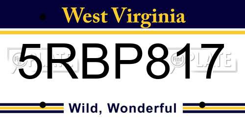 5RBP817 West Virginia License Plate
