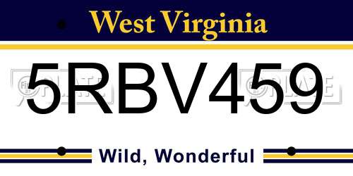 5RBV459 West Virginia License Plate