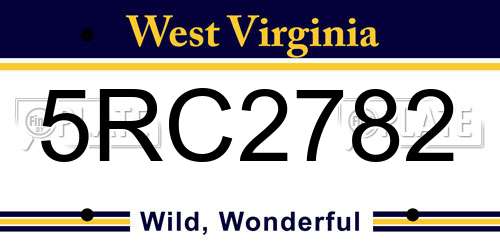 5RC2782 West Virginia License Plate