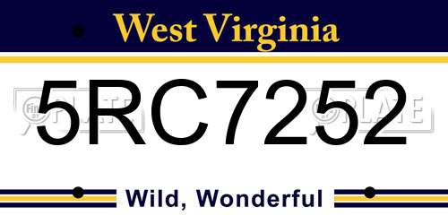 5RC7252 West Virginia License Plate