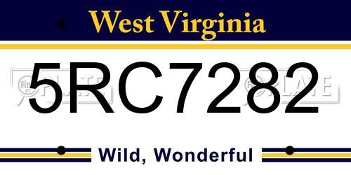 5RC7282 West Virginia License Plate
