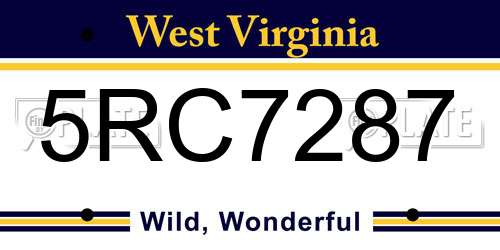 5RC7287 West Virginia License Plate