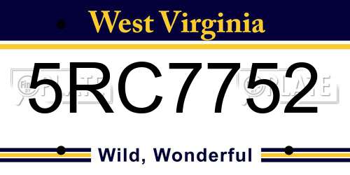 5RC7752 West Virginia License Plate