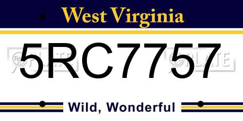 5RC7757 West Virginia License Plate