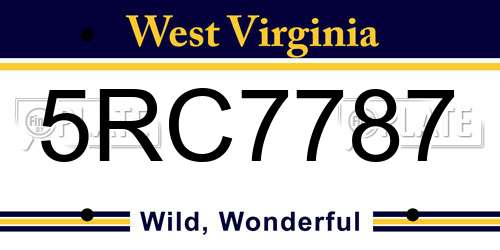 5RC7787 West Virginia License Plate