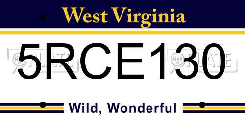 5RCE130 West Virginia License Plate