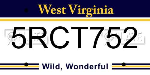 5RCT752 West Virginia License Plate