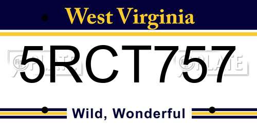 5RCT757 West Virginia License Plate