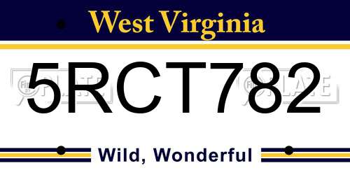 5RCT782 West Virginia License Plate