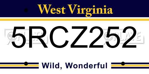 5RCZ252 West Virginia License Plate