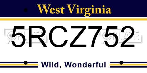 5RCZ752 West Virginia License Plate