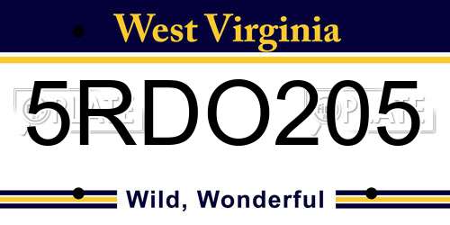 5RDO205 West Virginia License Plate