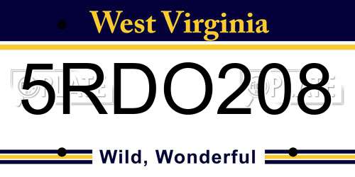 5RDO208 West Virginia License Plate