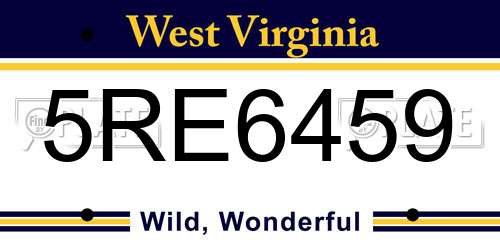 5RE6459 West Virginia License Plate
