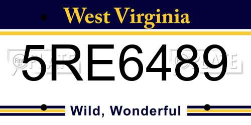 5RE6489 West Virginia License Plate