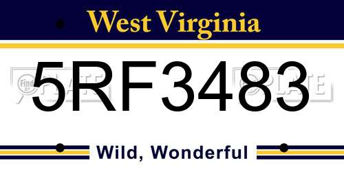 5RF3483 West Virginia License Plate