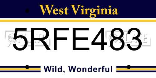 5RFE483 West Virginia License Plate