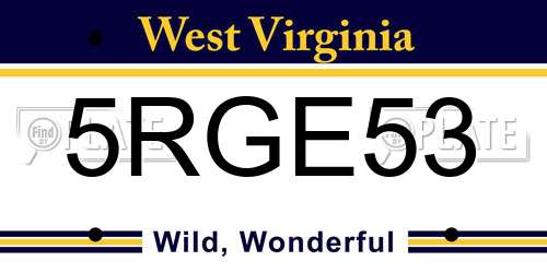5RGE53 West Virginia License Plate