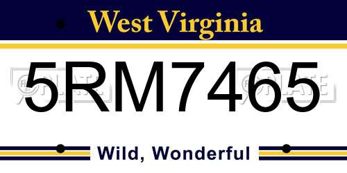 5RM7465 West Virginia License Plate