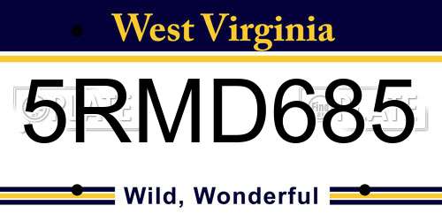 5RMD685 West Virginia License Plate