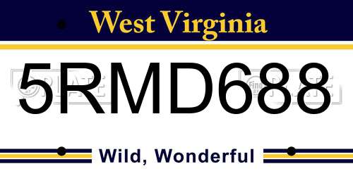 5RMD688 West Virginia License Plate