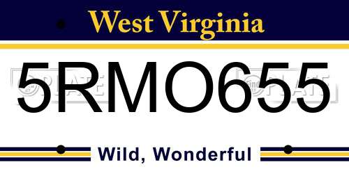 5RMO655 West Virginia License Plate