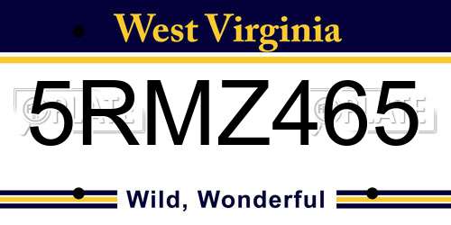 5RMZ465 West Virginia License Plate
