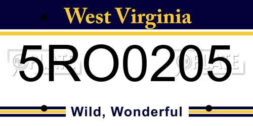 5RO0205 West Virginia License Plate