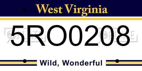 5RO0208 West Virginia License Plate