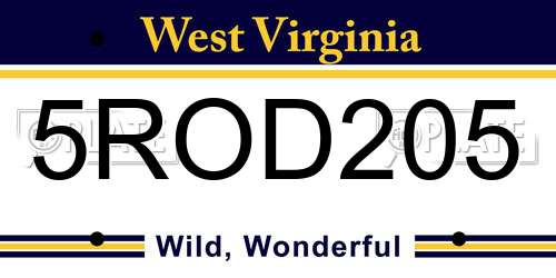 5ROD205 West Virginia License Plate