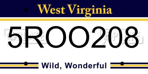 5ROO208 West Virginia License Plate