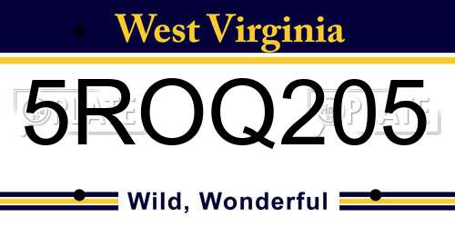 5ROQ205 West Virginia License Plate