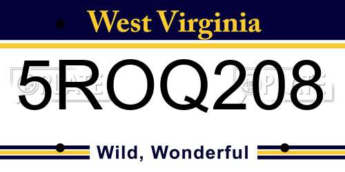 5ROQ208 West Virginia License Plate