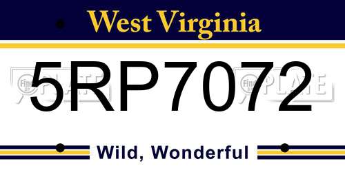 5RP7072 West Virginia License Plate