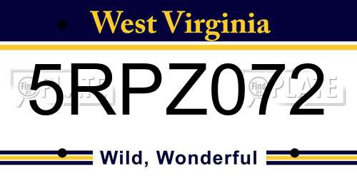 5RPZ072 West Virginia License Plate