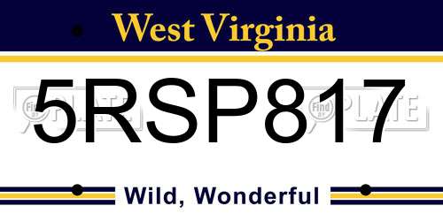 5RSP817 West Virginia License Plate