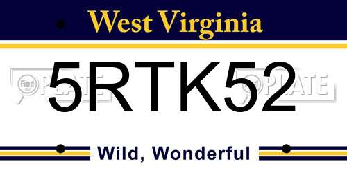 5RTK52 West Virginia License Plate