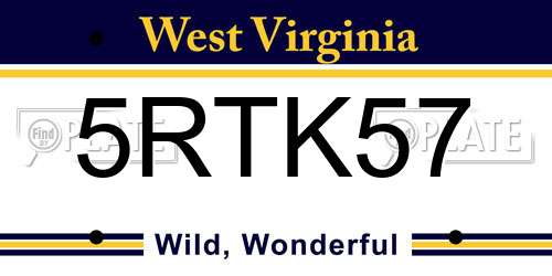 5RTK57 West Virginia License Plate