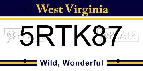 5RTK87 West Virginia License Plate