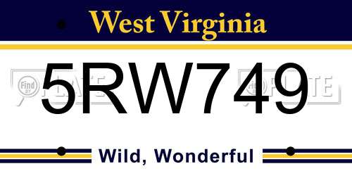 5RW749 West Virginia License Plate