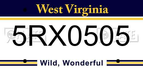 5RX0505 West Virginia License Plate
