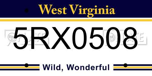 5RX0508 West Virginia License Plate