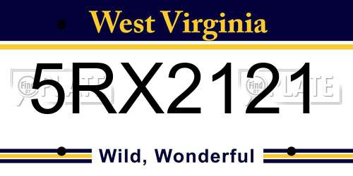 5RX2121 West Virginia License Plate