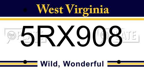 5RX908 West Virginia License Plate