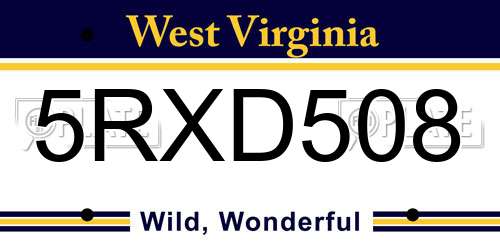 5RXD508 West Virginia License Plate